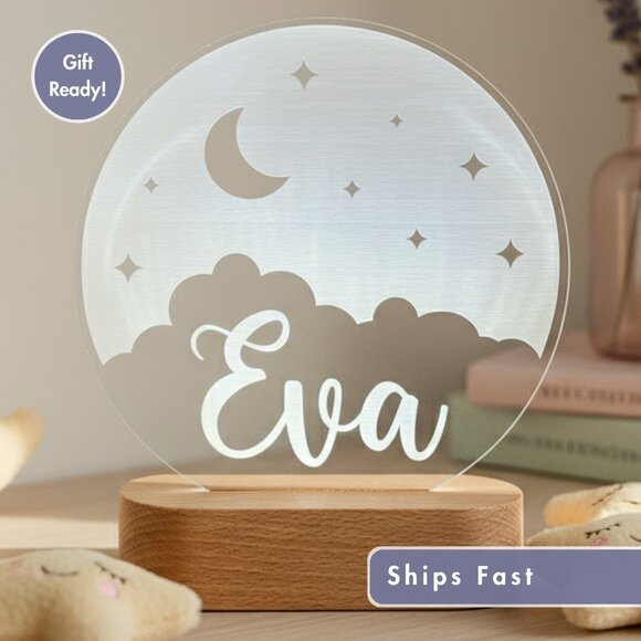 Clouds & Stars Custom Name Light | Personalized LED Cloud Sign | Kids Gift - Picture 1 of 8